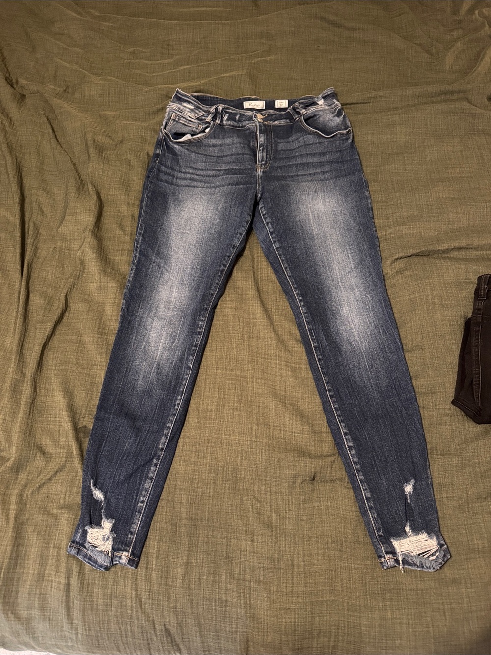 KanCan Dark Wash Blue Skinny Jeans with Distressed Hem